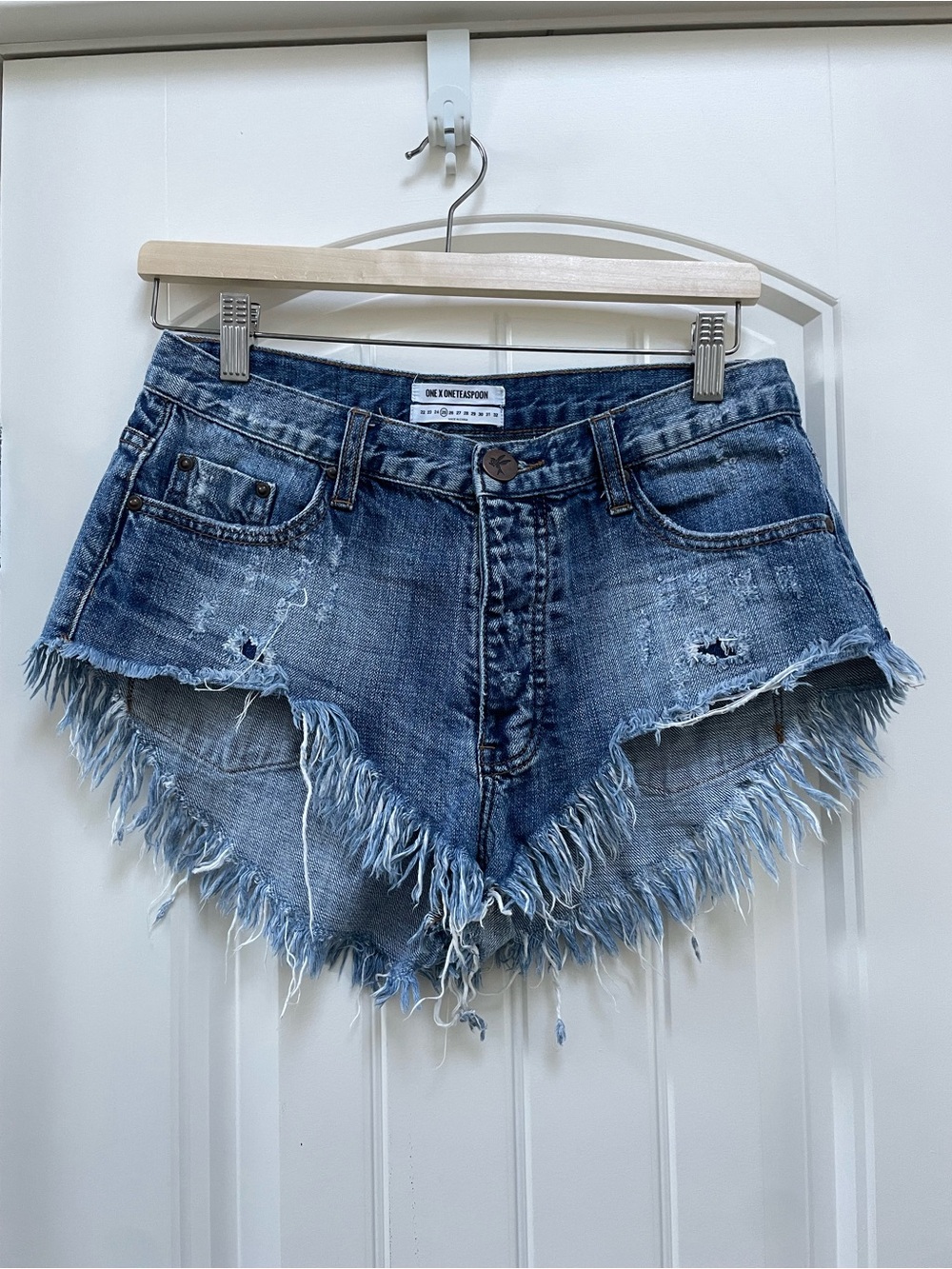 One Teaspoon Light Blue Distressed Frayed Denim Shorts